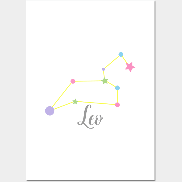 Leo Zodiac Constellation in Rainbow Pastels Wall Art by Kelly Gigi